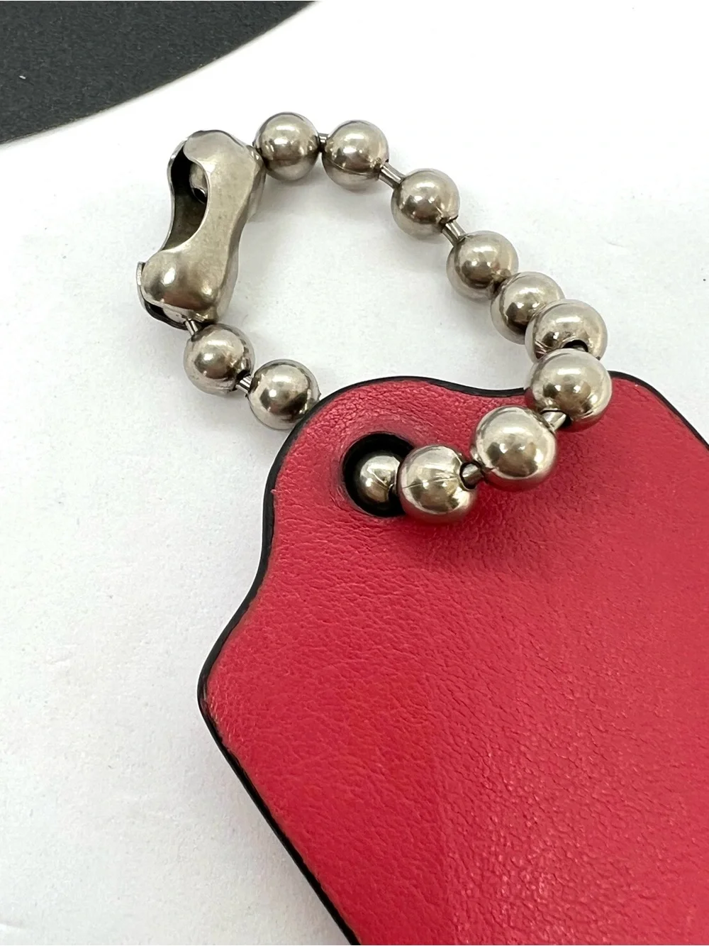 COACH Pink Coral XL 3” Leather Hang Tag Bag Charm Replacement Fob Silver Chain